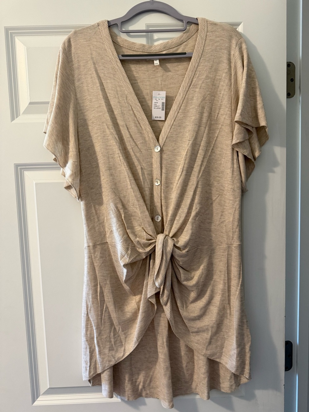 Maurices Button-Front Tie-Front Short Sleeve Top